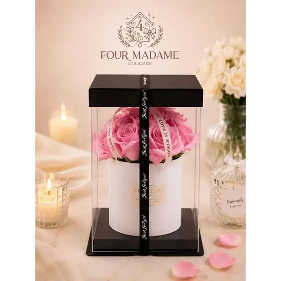 Buquê de Rosas Decorativo com Vaso de Papelão Branco e Fita de Poliéster Elegante para Presente