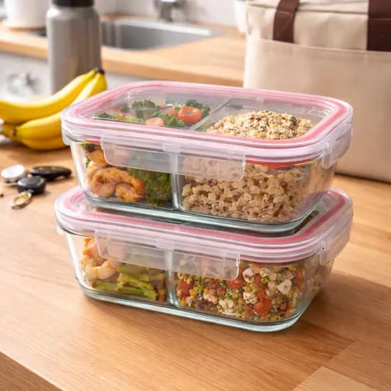 Marmita de Vidro 640ml com Divisória – Pote Hermético, Porta Alimentos, Ideal para Dieta