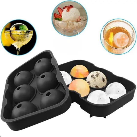 Forma de Gelo Esfera Formato 6 Bolas Moldes de silicone Grande Reutilizáveis Congelador DIY Whiskey Cocktail Cor Preto