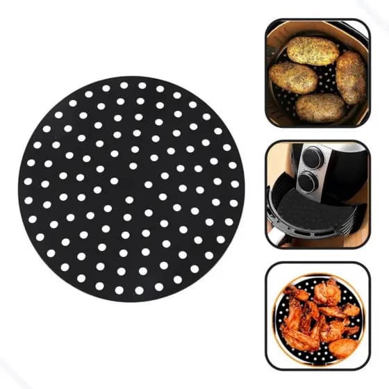Kit 8 Peças Tapete de Fogão de Indução Perfurado em Silicone Protetora Antiderrapante 22 cm Preto