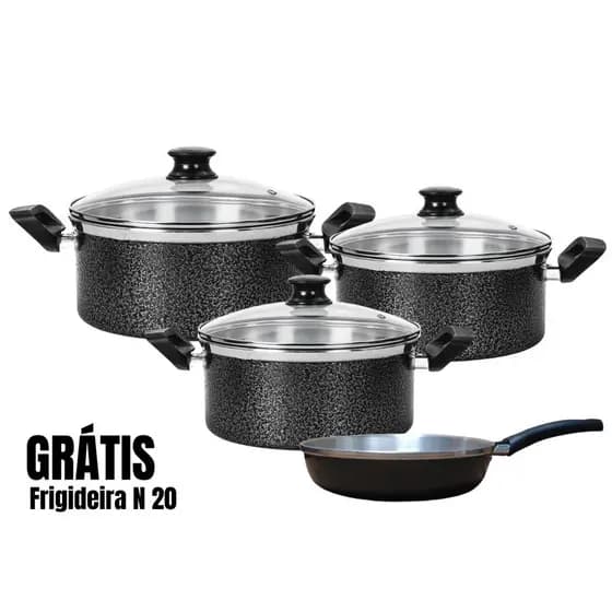 Kit Jogo de Panelas 4 peças Alumínio Tampa de Vidro com Frigideira