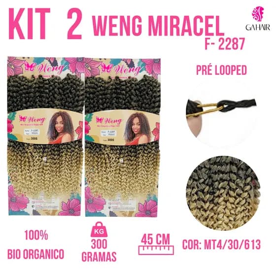 Kit 2 Cabelos Cacheado Afro 100% Bio Organico Crochet Braids Importado 300Gr Com Agulha