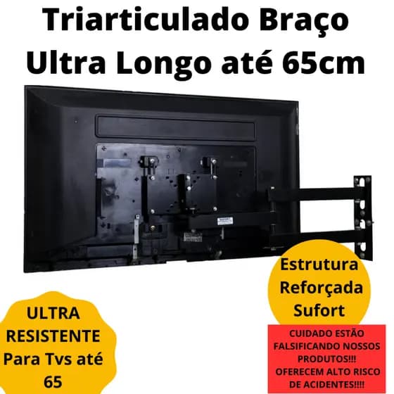 Suporte TV braço Longo Articulado Tv até 70 polegadas Distância até 65cm Sufort