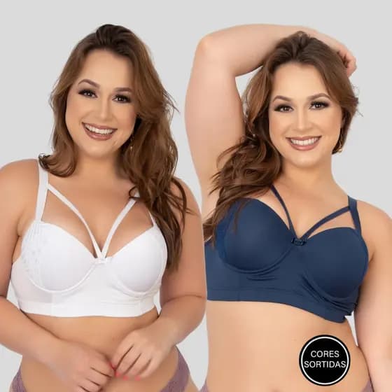 Kit 3 Soutien JSM Plus Size Reforçado com Bojo Renda e Strappy
