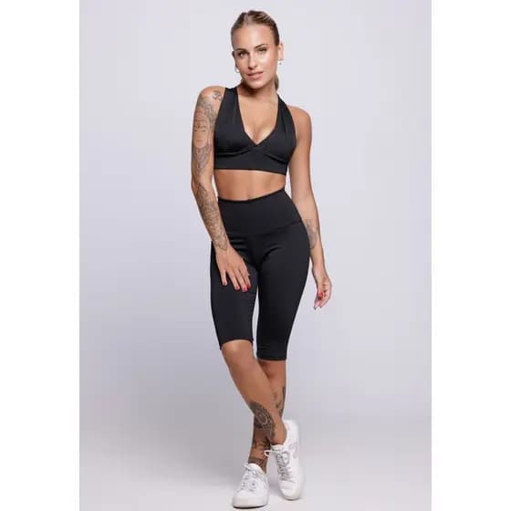 Conjunto Fitness Esportivo Bermuda Ciclista + Top Bojo Costa Cruzada Academia