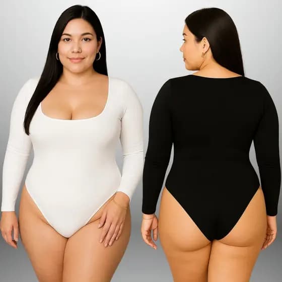 Body Feminino Plus Size Decote Quadrado Bori Suplex Manga Longa Casual para mulheres