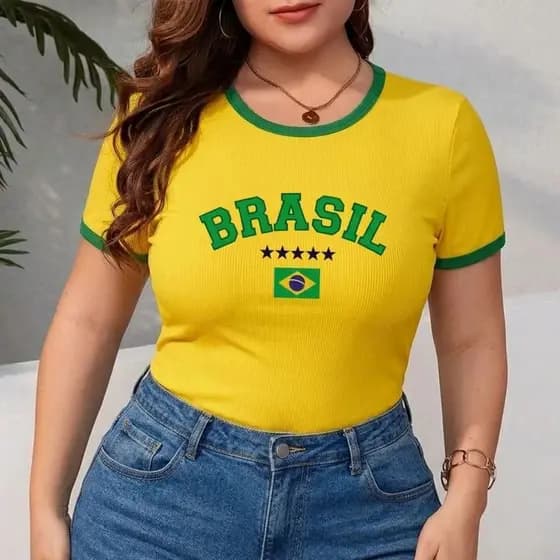 Camisa Brasil Plus Size Feminina Blusa Brasil Feminina Baby Look Brasil Feminina Blusa Copa 2026 Tamanho 36 ao 58
