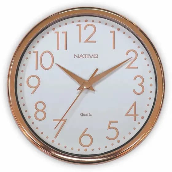 RELOGIO DE PAREDE REDONDO ROSE GOLD 23 cm NATIVO