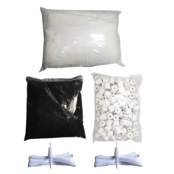 Kit Filtragem Perlon 1m + Carvão 500g + Midia 500ml Para Aquarios e Lagos