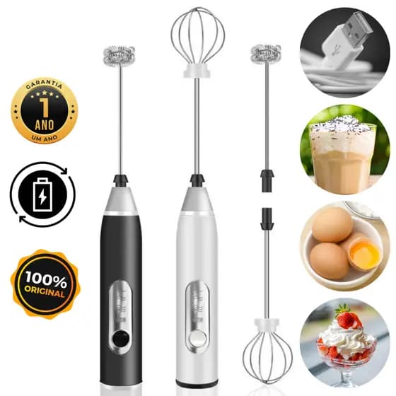 Batedor Misturador Mixer Elétrico para Bebidas Leite Café Clara de Ovos 2 em 1