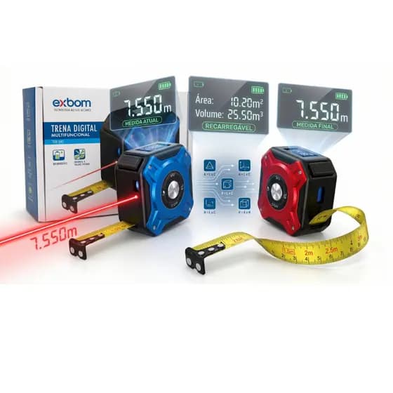 Trena Laser Digital 50 Metros Tela lcd Exbom Multifuncional Medição de Área, Volumes e Muito Mais