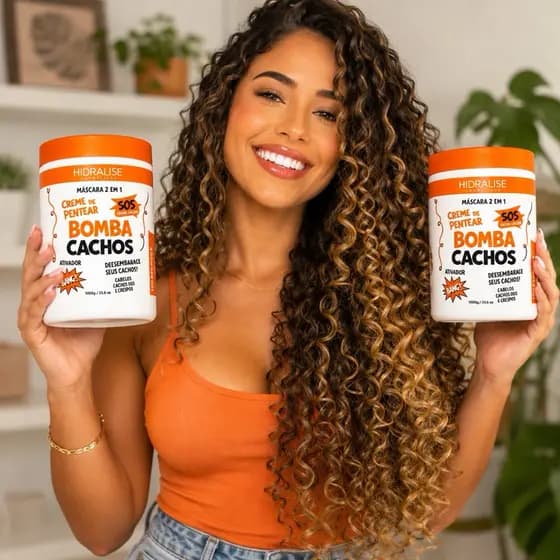 Creme De Pentear Bomba Cachos 1kg Ativador Cachos Definição Finalização Cachos e Crespo 2 ou 1 Potes