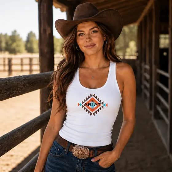 Regata Country Feminina Canelada Ariat Estampada Rodeio Cowboy Western