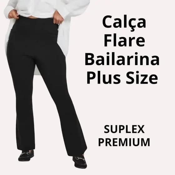 Calça Plus Size Bailarina Flare Cintura Alta GG ao G3 Preta
