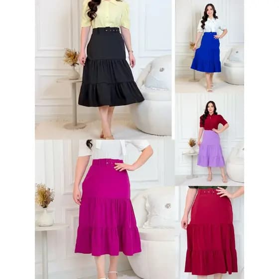 Saia Três Marias Midi Com Cinto Moda Evangélica Lançamento