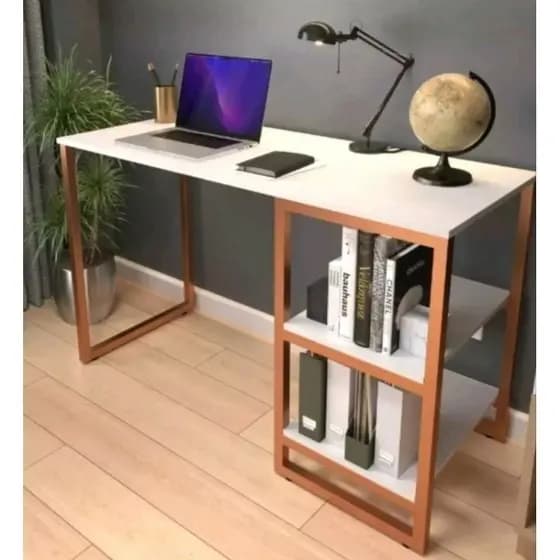 Mesa Escrivaninha 1,10 m com Prateleiras de Metal, Escritório, Estudo, Quarto, Organização prática