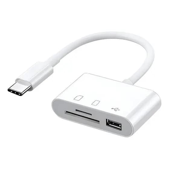 Adaptador 3 em 1 Leitor de Cartão SD, Micro SD e Pendrive Compatível com iPhone, iPad e Android