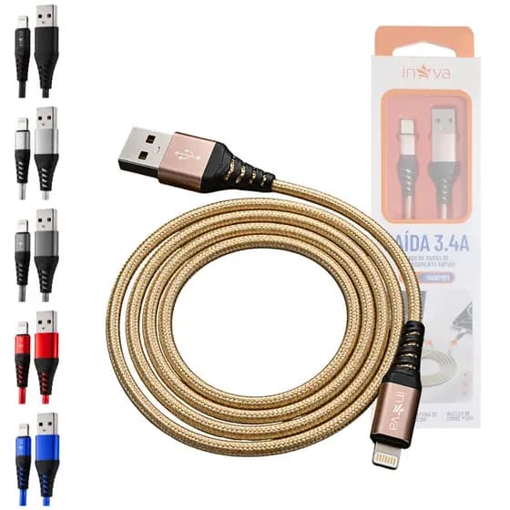 Cabo de dados 3.4A USB / Lightning Revestimento Nylon Trançado de 2 Metros INOVA