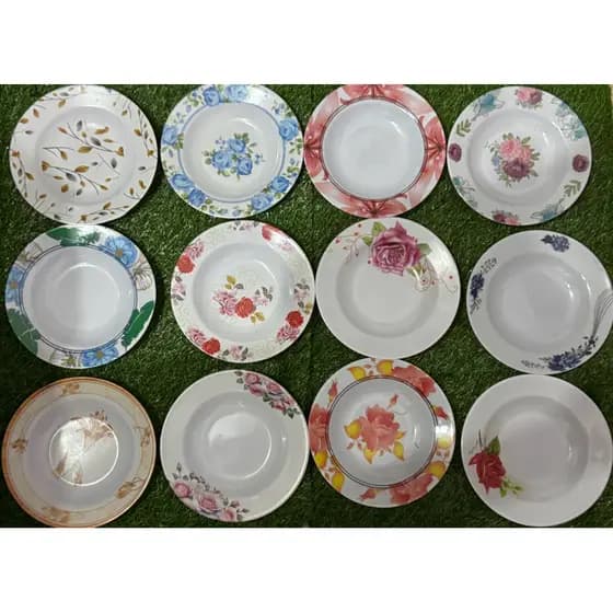 Ref:(0704) jogo com 12 peças prato plástico melamina de sobremesa 17,5cm resistemente Não-Descartával