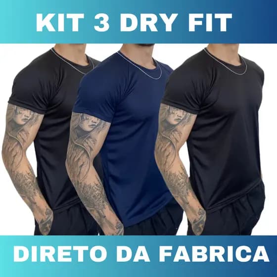 Kit 3 Camisa Camiseta Dry Fit Masculina Academia Treino Esporte Exercícios Corrida Ciclismo Camisas Básica Blusa Lisa