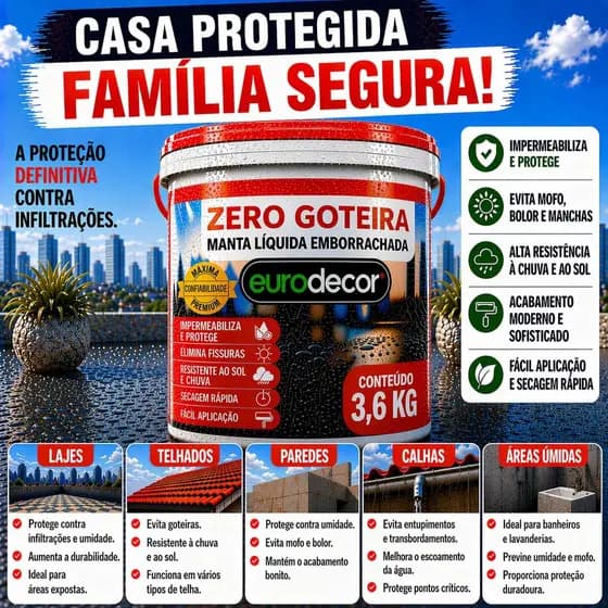 Manta Liquida Emborrachada Premium 1KG ou 3.6KG Impermeabilizante Para Lajes Telhados Fachadas
