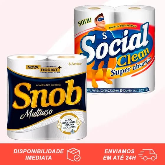 Papel Toalha Cozinha Multiuso Snob Ou Social Clean Folha Dupla 2 Rolos Cada