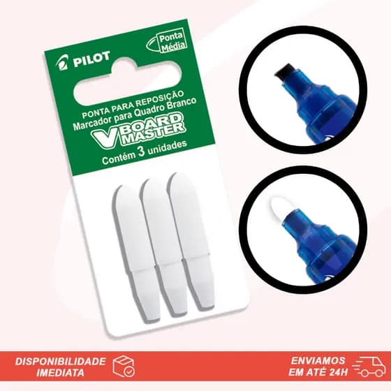 03 Pontas de Reposição WBTIP Para Marcador Recarregável de Quadro Branco WBMA V-Board Master Pilot
