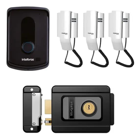 Kit Interfone Campainha Porteiro Eletrônico Residêncial Ipr8010 Com 3 Extensões Audio e Fechadura