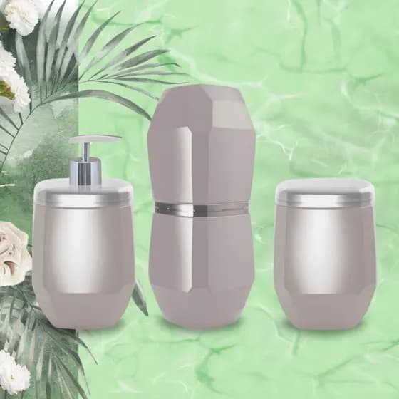 Kit Para Banheiro Diamante Porta Escovas, Sabonete Liquido e Cotonete