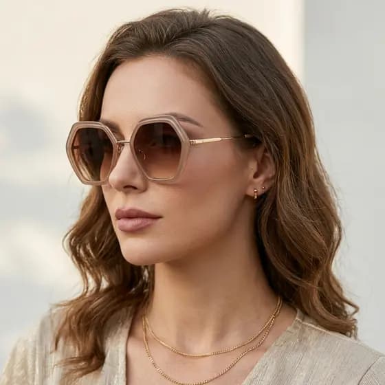 Óculos de Sol Feminino Geométrico Hexagonal Vintage UV400 Elegante Sofisticado Premium