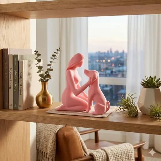 Estátua decorativa mulher com cachorro "mãe de pet", escultura per, cachorro, decoração de pet