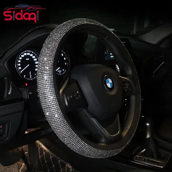 Universal 38CM Strass Diamante Capa Do Volante Carro Cristal Preto