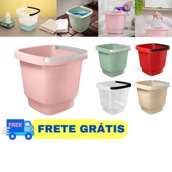 Balde De Plástico Lavanderia 8,5Lts Com Alça Reforçada Resistente UZ Várias Cores Envio Full