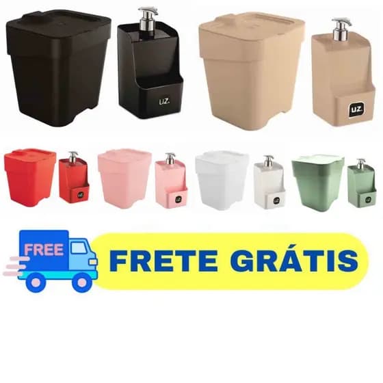 Kit Pia Cozinha 2 Peças Com Lixeira De Pia E Dispenser Porta Detergente Quadrado UZ Envio Full