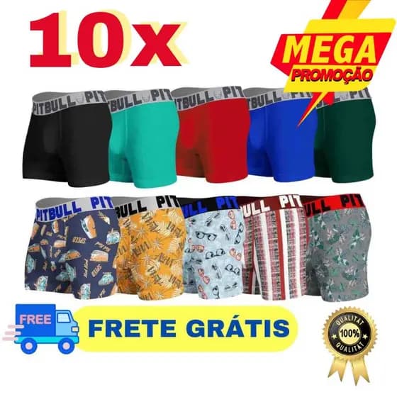 Kit Com 10 Cuecas Boxer Box - Cueca Adulto - Kit De Cuecas Microfibra Pitbull Premium Envio Imediato
