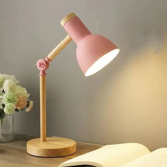 Luminária De Mesa Retratil Wood Com Base De Madeira