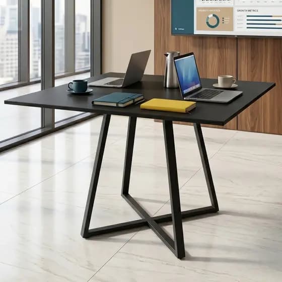 Mesa de Reunião 90cm Santorine Quadrada Estilo Industrial 100% MDF e Pés de Aço em Metalon LH Móveis