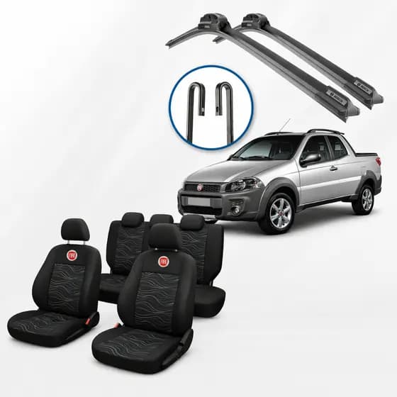 Kit Capas de Banco + Palhetas Parabrisa Fiat Strada | Proteção Conforto