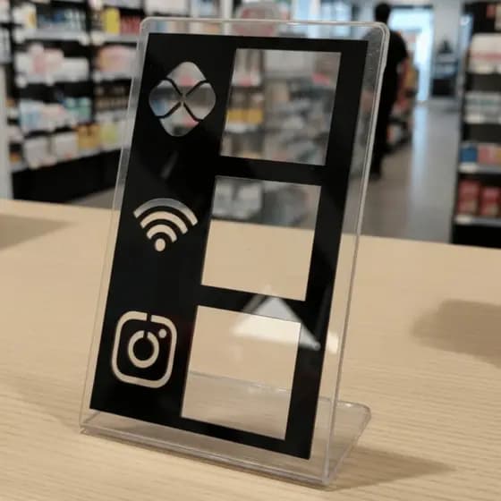 Display de Acrílico Porta QR Codes e WiFi para Comércio - Variadas Cores