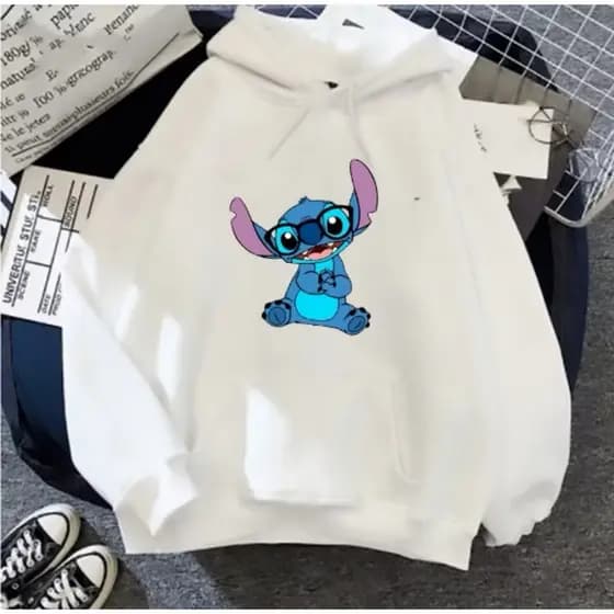 Moletom feminino Fofo Stitch Casaco Feminino Delicado Moletom Com Bolso e Goro
