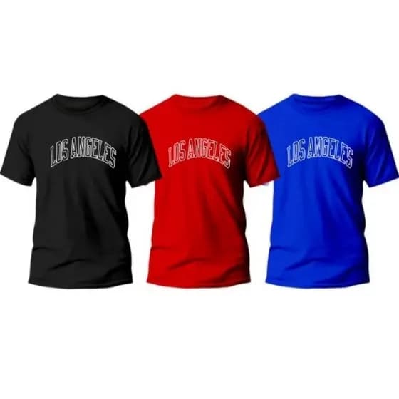 Camiseta LOS ANGELES kit 3 pcs preta vermelha Royal algodão fio 30.1 envio rápido