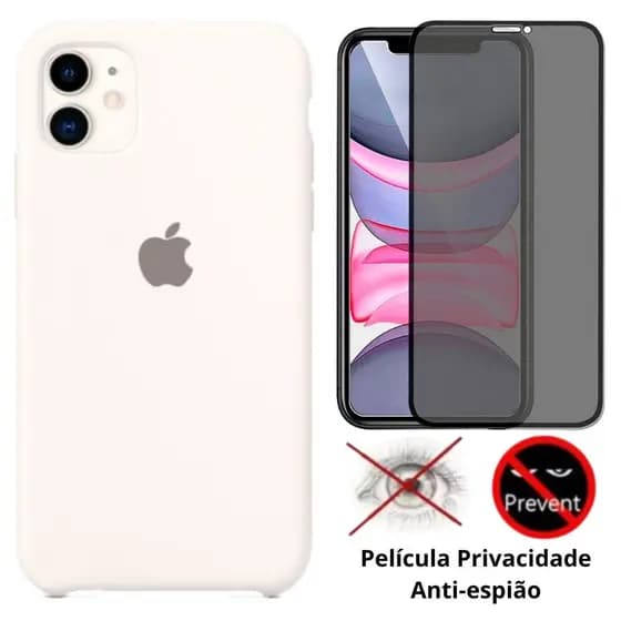 Kit Capa Aveludada + Película Privacidade 3D Compatível iPhone 11
