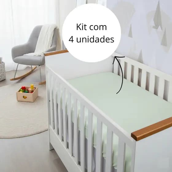 Kit 4 Lençol Berço Bebê Americano 130X70cm Com Elástico Percal 400 Fios