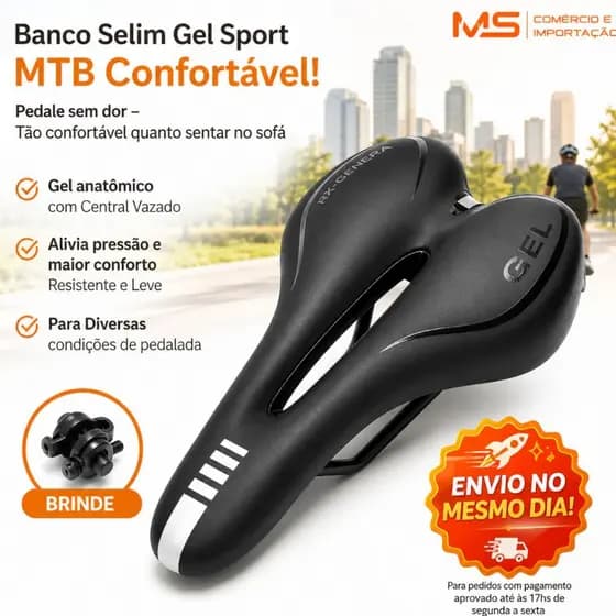 Selim Banco Gel Bicicleta Bike MTB Sport Vazado 275 X 155mm Anti-prostático