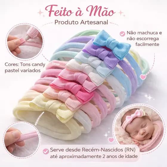 Kit 10 Laços cabelo bebê na Faixinha Infantil Menina ENXOVAL MATERNIDADE meia seda delicado acessórios combina vestido