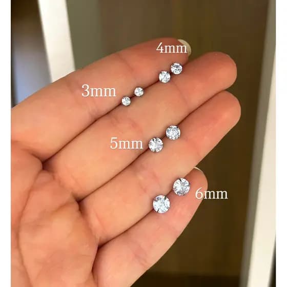 Brinco Ponto de Luz Aço Inoxidável com Zircônia 3mm 4mm 5mm 6mm – Delicado, Brilhante e Antialérgico