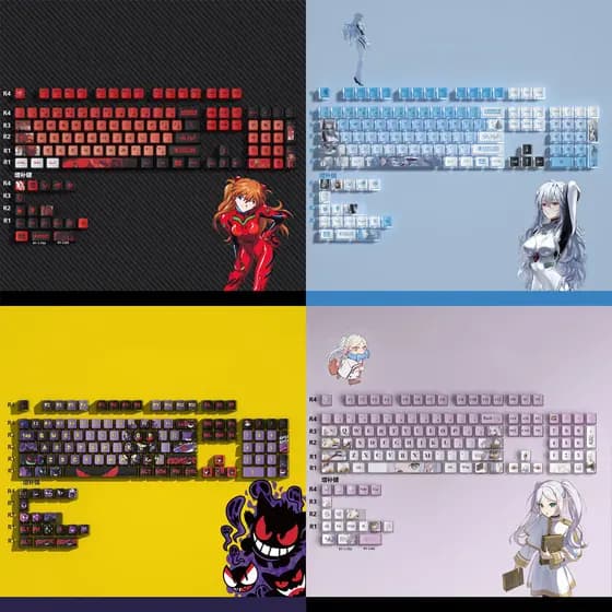 Pokemon Gengar Pudding Keycap Perfil OEM PBT EVA Asuka Kuromi Frieren CSGO Teclado Mecânico De Quatro Lados De Transmissão De Luz Sublimação De Tinta Keycaps Cool Anime 116