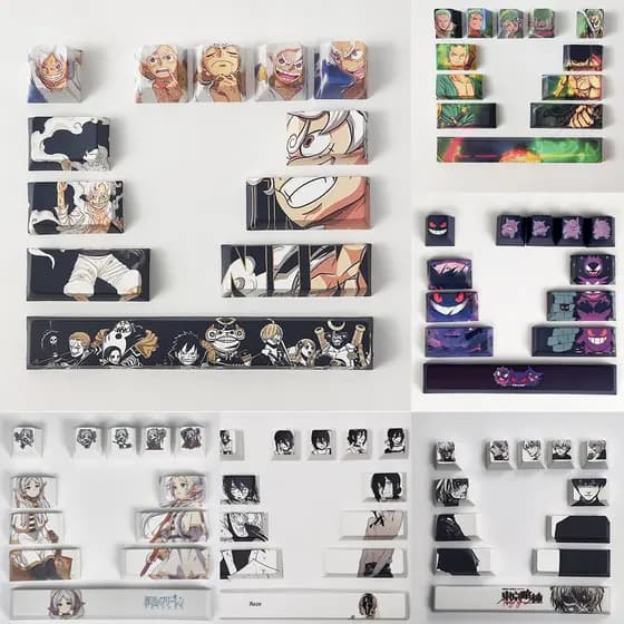 8/12pcs Luffy Keycaps Cherry Profile PBT Sublimação De Tinta One Piece Nika Zoro Nami Law Sanji Teclado Mecânico Creative Anime Cross-axis