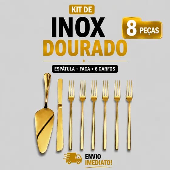 Jogo Talheres Inox Dourados Para Bolo Tortas e Sobremesa – 8 Peças