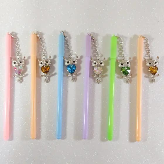 Caneta de Pingente de Coruja com Pedra Brilhosa